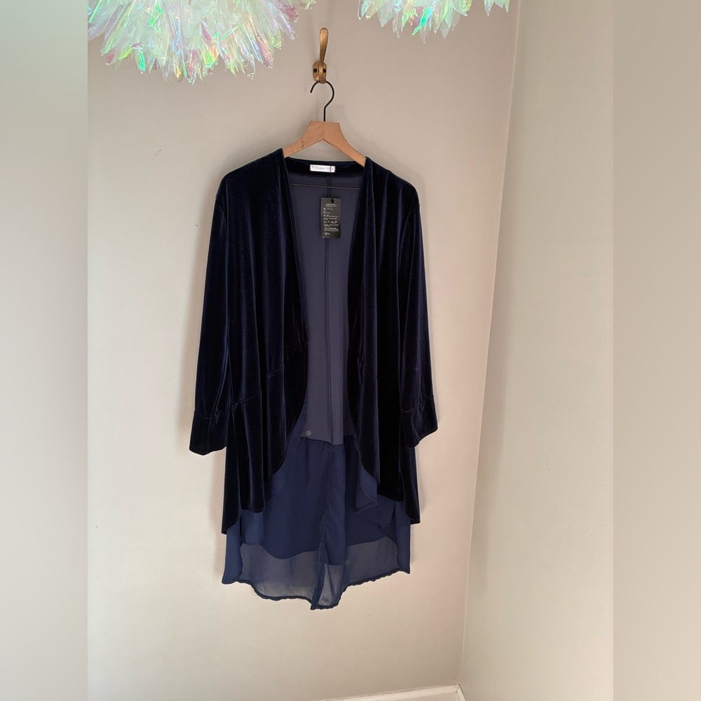 R.Vivimos Ruffled‎ Asymmetric Long Velvet Blazer Size XL
